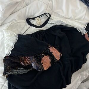 We The Free Black and White Top with Pink Pattern